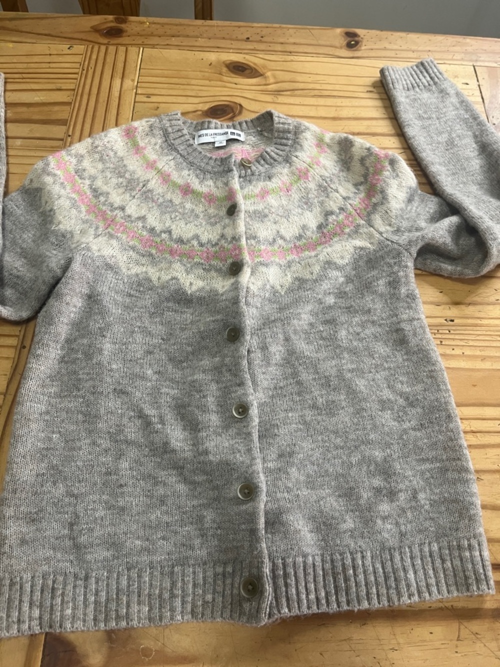Ines de la Fressange Paris Gray Wool Cardigan Sweater - Picture 4 of 7